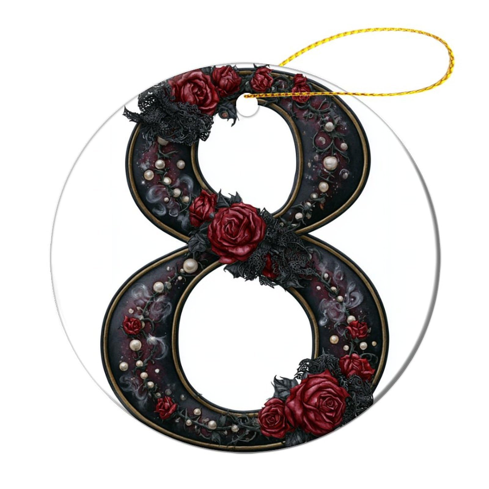 Watercolor Number 8 in Gothic Romance Christmas Tree Hanging Ornaments,2 Pieces, 7.2CM Round Double-Sided