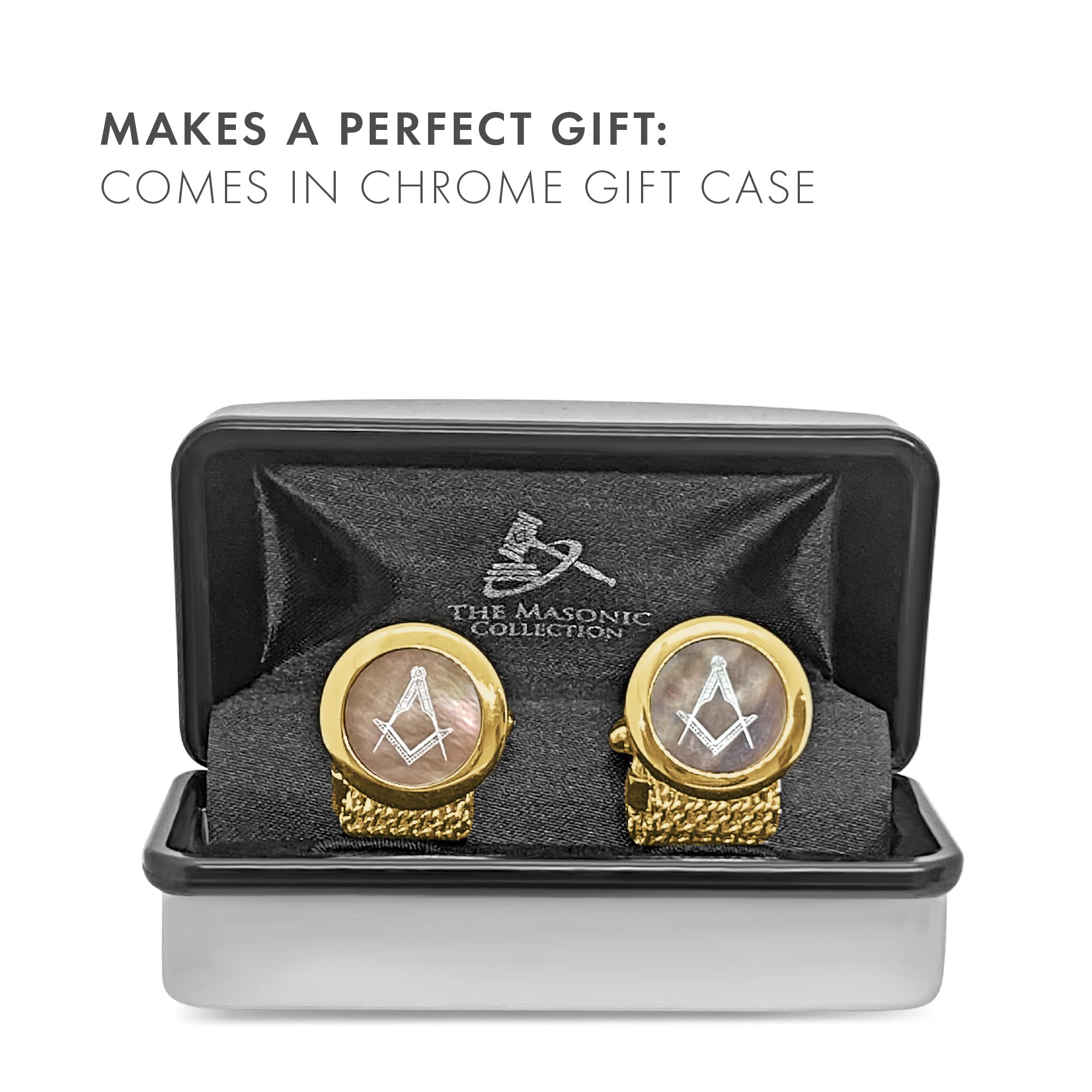 The Masonic Collection Onyx-Manschettenknöpfe für Herren, vergoldet, mit Kettenbefestigung, in luxuriöser Chrom-Geschenk-Box, hochwertiges Geschenk für Männer, Einheitsgröße, Messing, Kein Edelstein