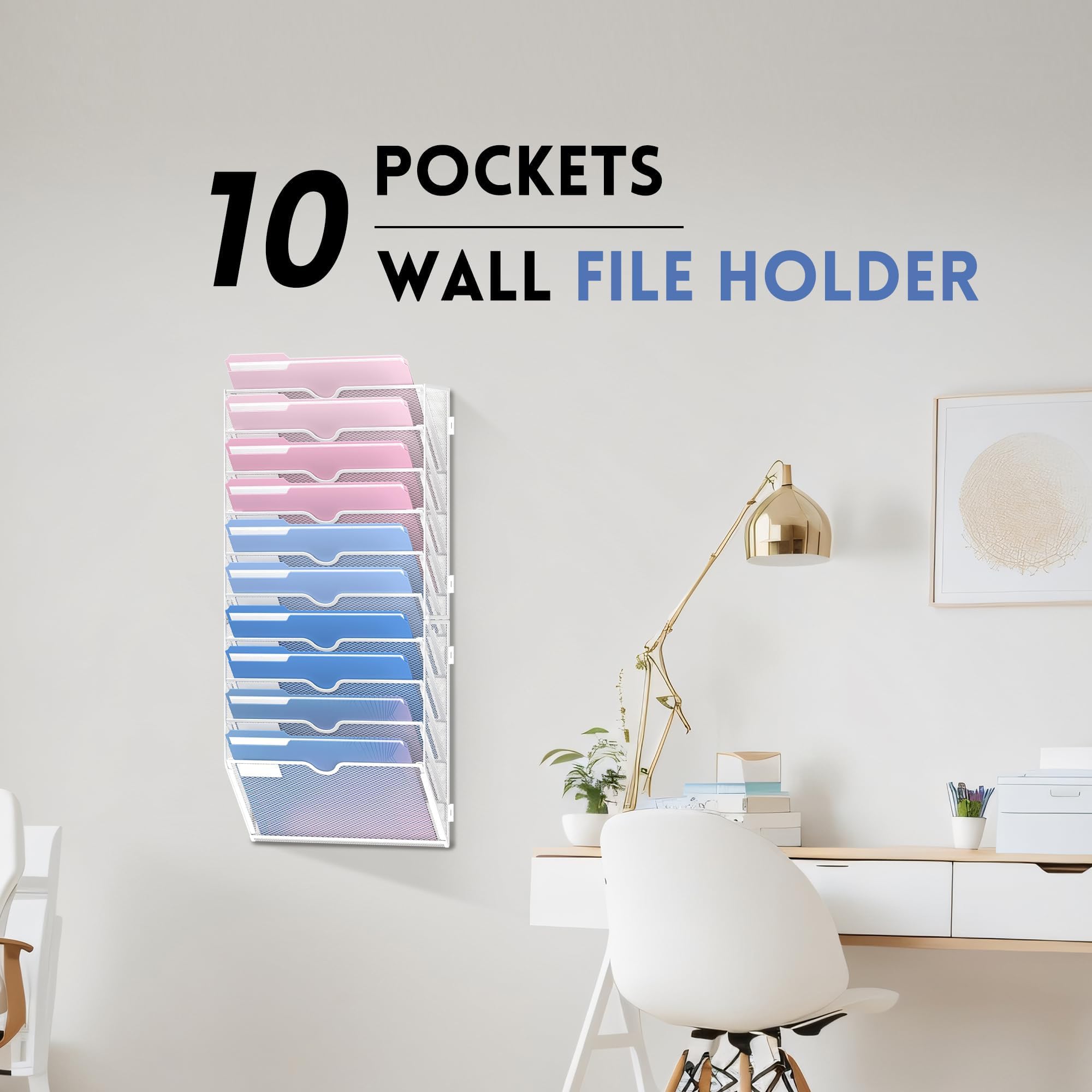 Porta raccoglitori da parete, 10 ripiani, organizer per documenti, e-mail, raccoglitori, raccoglitori, riviste, organizzazione per ufficio, casa, rete, metallo, nero