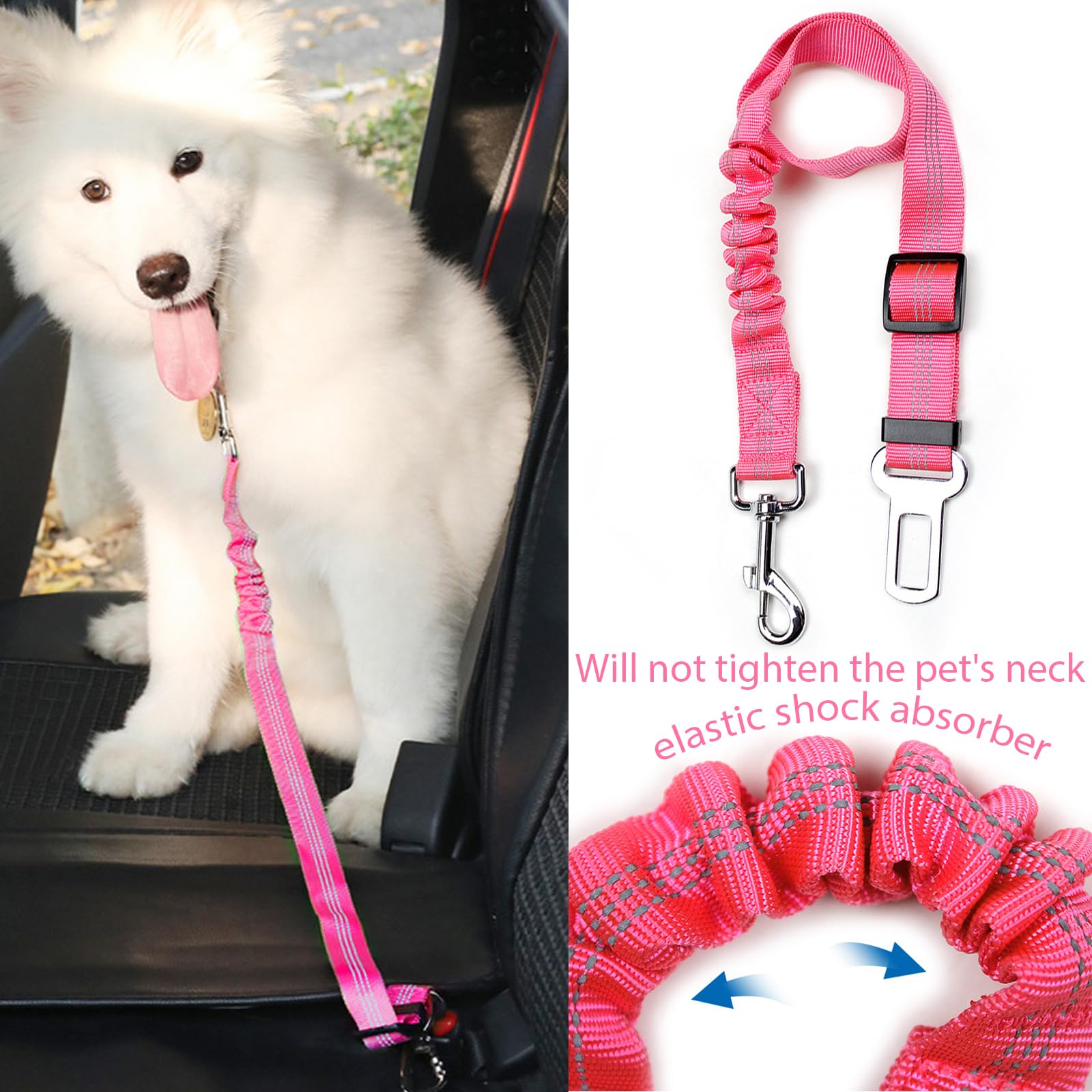 2 Cinture Di Sicurezza Per Cani Con Elastico - Regolabile 50-70cm, Striscia Riflettente, Nero - Foto 9