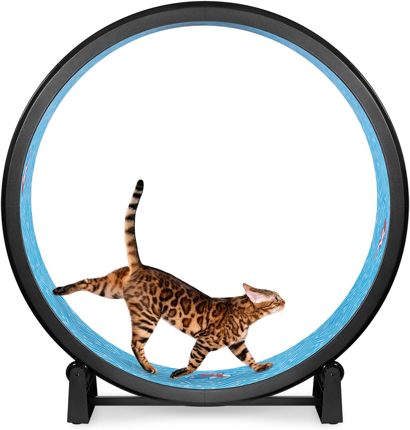 ONE FAST CAT - Cat Exercise Wheel - Gen. 7 - Safe 48" Diameter - Made in The USA - Black Wheel with Koi Pond Foam Traction Pads