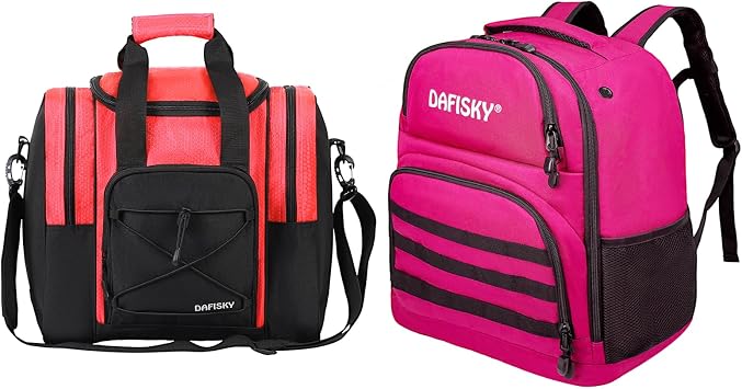 DAFISKY Bowling Tote Bag Red and 2 Ball Bowling Backpack Pink