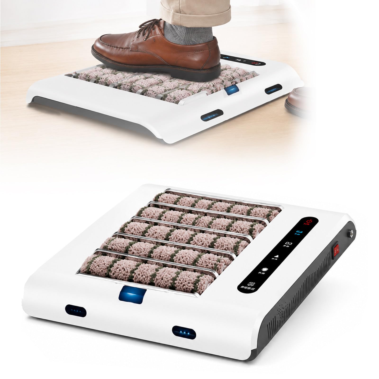Limpiador suelas automático, lustrador aspirador 1000Pa +UV-Sterilization | Inducción manos libres, parada automática. Sin agacharse, sin agua. Limpia cuero, zapatillas, tacones. 500rpm, silencioso.