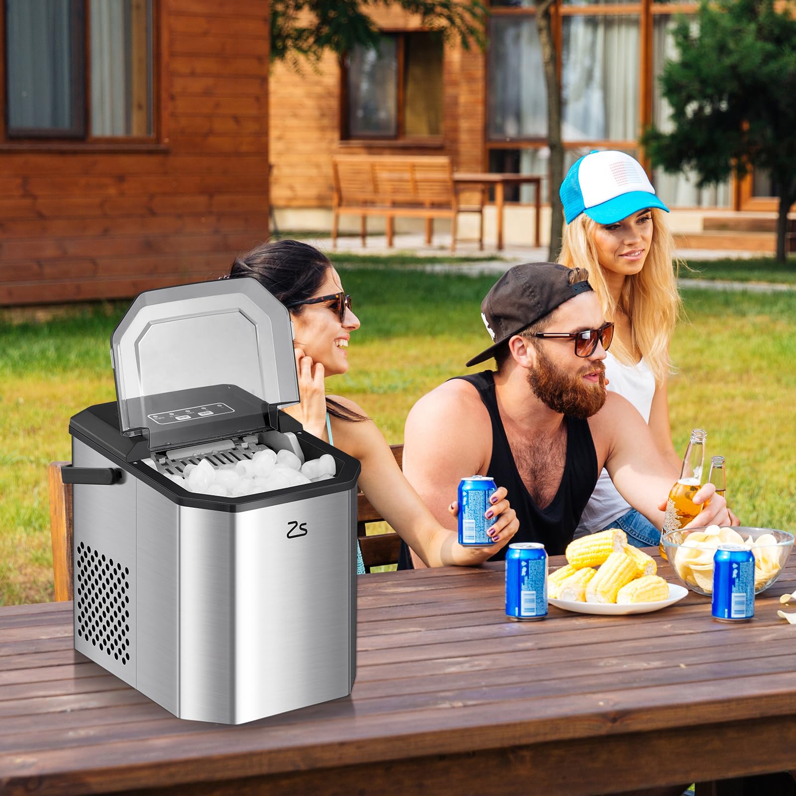 GarveeTech Schnelle & kompakte Eiswürfelmaschine – 120W, 9 Würfel in 6 Min, 12kg/24h – Selbstreinigend, mit Eisschaufel & Korb, tragbarer Eisbereiter für Party, Büro, Bar, Wohnmobil – Europäische