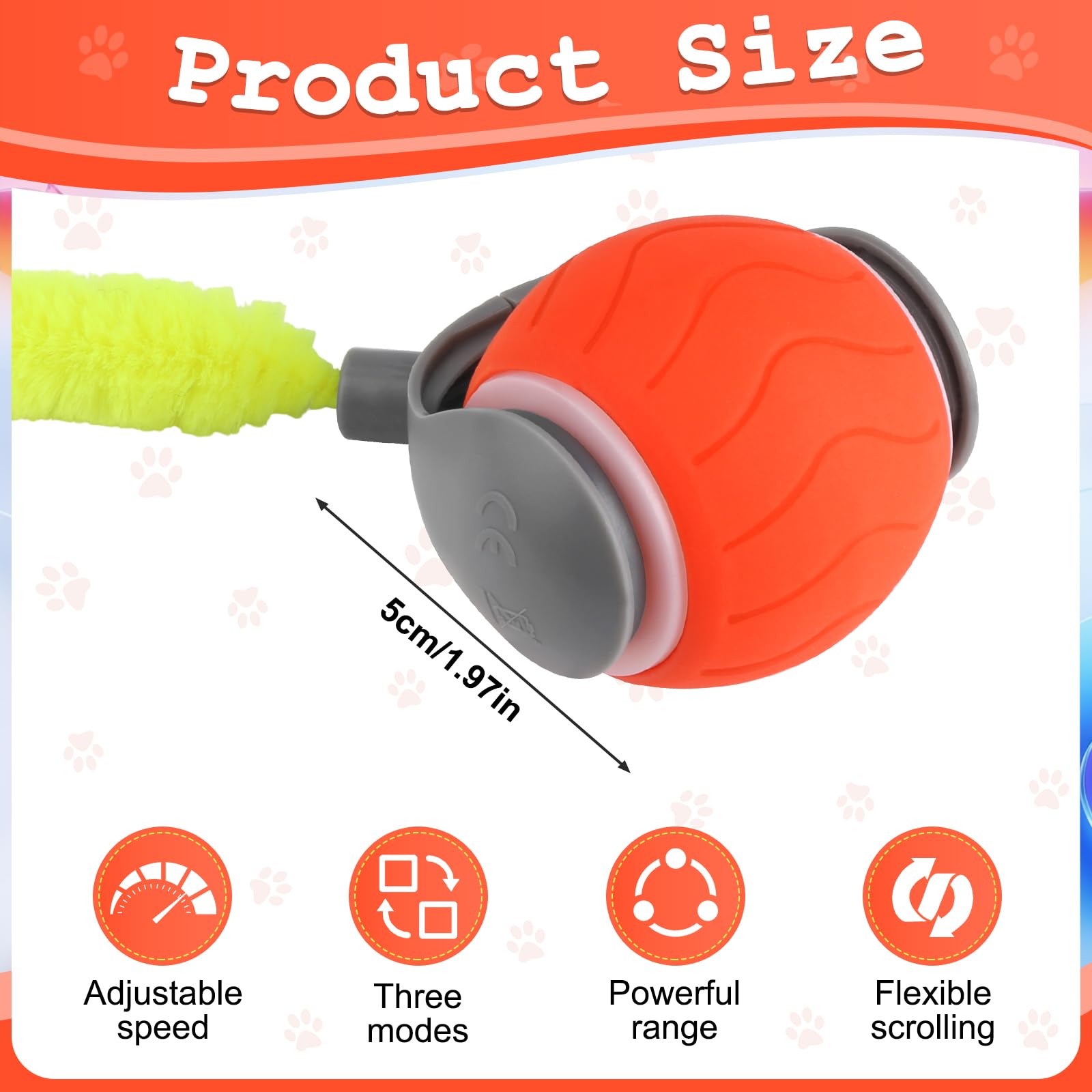 jwogngls Cat Toy Ball Electric Magic Ball Tail Dog 360° Intelligent Interactive Play Ball for Cats Interactive Dog Toy USB Rechargeable for Cats Dogs (Orange) - Image 2