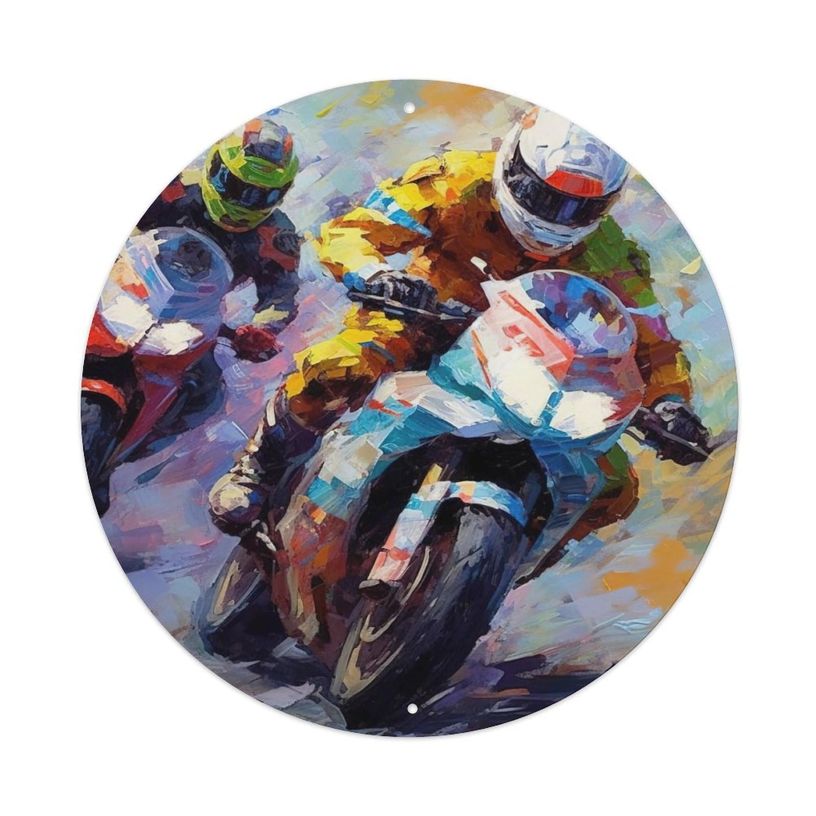 Dirt Bike Oil Painting Style Art Vintage Metal Tin Sign Plaque Wall Decor for Cafe, Club, Garden Round Metal Poster 8x8Inch
