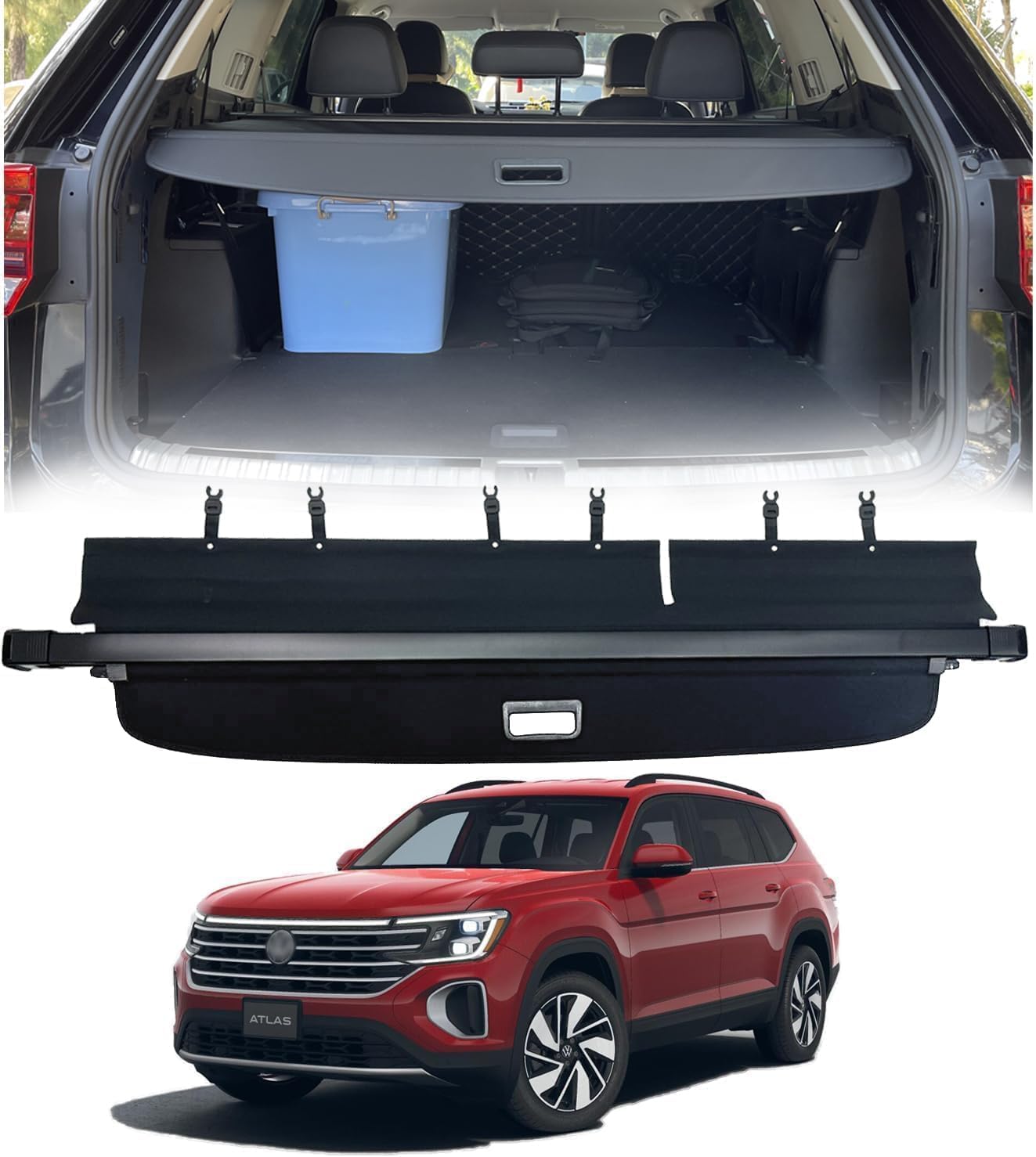 Vesul Retractable Rear Trunk Cargo Cover Compatible with VW Atlas 2018-2025 Security Shade Shield Tonneau Cover Anti-Peeping Luggage Privacy Screen (Not Fit Cross Sport) for Atlas 2018-2025