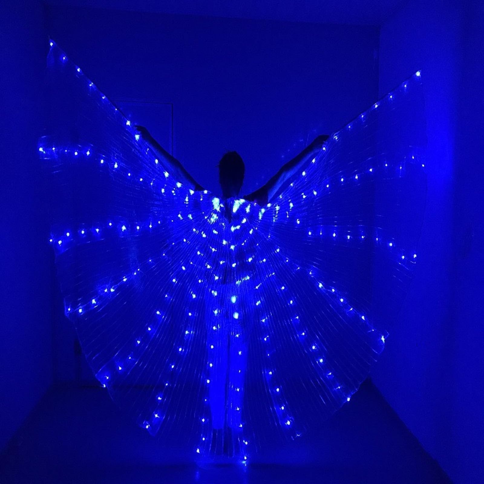 LED Isis Wings with Telescopic Sticks, Light Up LED Butterfly Wings Cape Kids Adults Belly Dance Costumes for Stage Show Carnival Festival Halloween Christams Party (Adults, Blue)