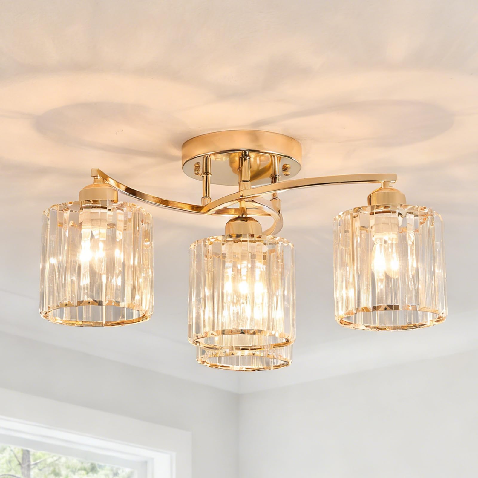 Surpars House Modern Golden Crystal Chandelier,Ceiling Light for Living Room, Bedroom,Hallway,Farmhouse & Contemporary Ceiling Lighting Fixture,Golden Style A