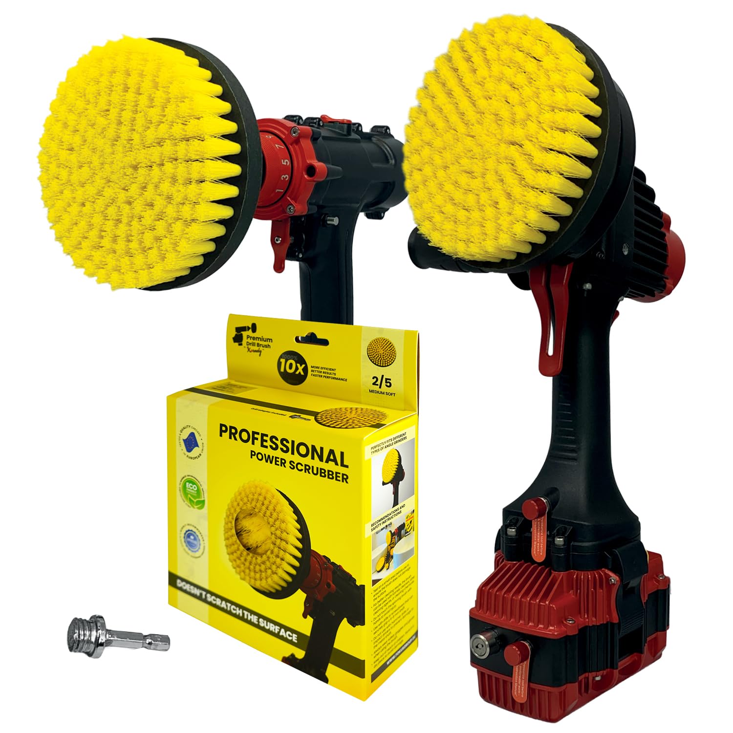 Kornely Yellow Premium Drill Brush Professional– 2In1 For Drill & Angle Grinder Medium-Soft 15 Cm | Scratch-Free Cleaning Brush For Tile, Grout, Bathtub, Shower, Fibreglass And Ceramic Surfaces