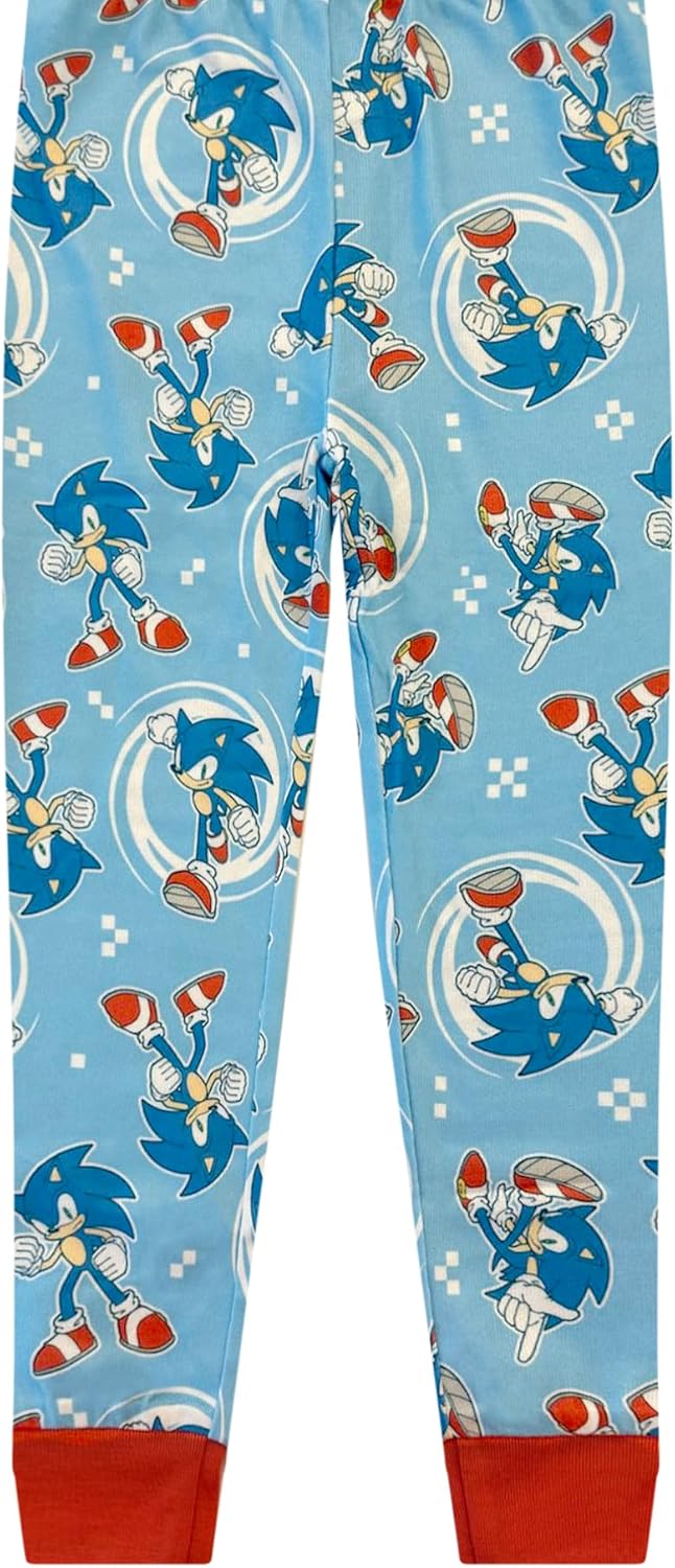 Sonic The Hedgehog 4 Piece Pajama Set - Boys PJs Short Sleeve Shirt, Shorts & Pants - Kids Sleepwear Set - Official License