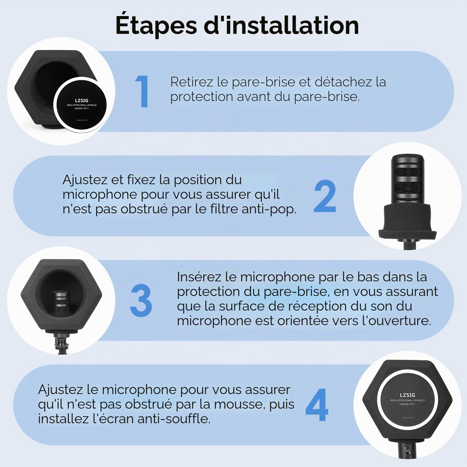 LZSIG Boule d'isolation professionnelle pour microphone avec filtre anti-pop à 2 couches pour micro, filtre de réflexion pour les studios d'enregistrement, mousse haute densité pour une excellente