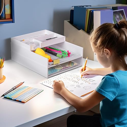 Miniatura 3 de Eufrozy Bandeja organizadora de papel apilable de 3 niveles, bandeja de papel de escritorio blanca para organización de escritorio de oficina,
