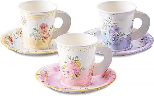HOMIX 24 Paper Tea Cups and Plates, 7 OZ Disposable