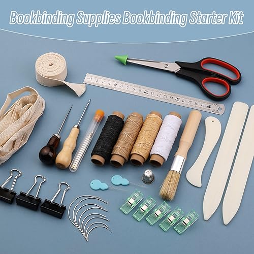 Miniatura 9 de Juego de 41 piezas de encuadernación de libros, 3 piezas de carpeta de hueso, papel plegable, herramienta plegable, kit de herramientas de inicio