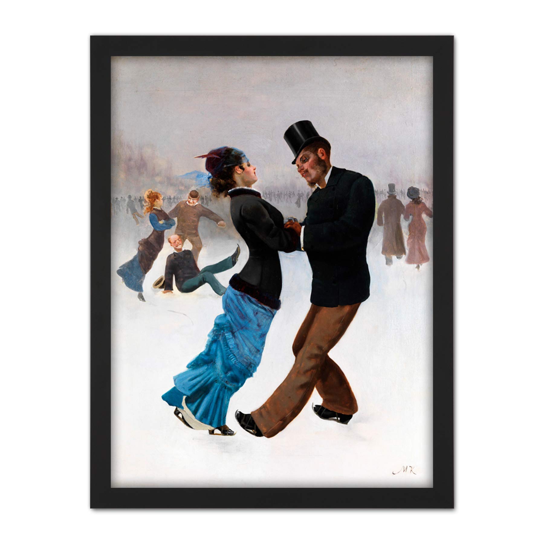 Artery8 Klinger Ice Skaters Painting Artwork Framed Wall Art Print 18X24 Inch