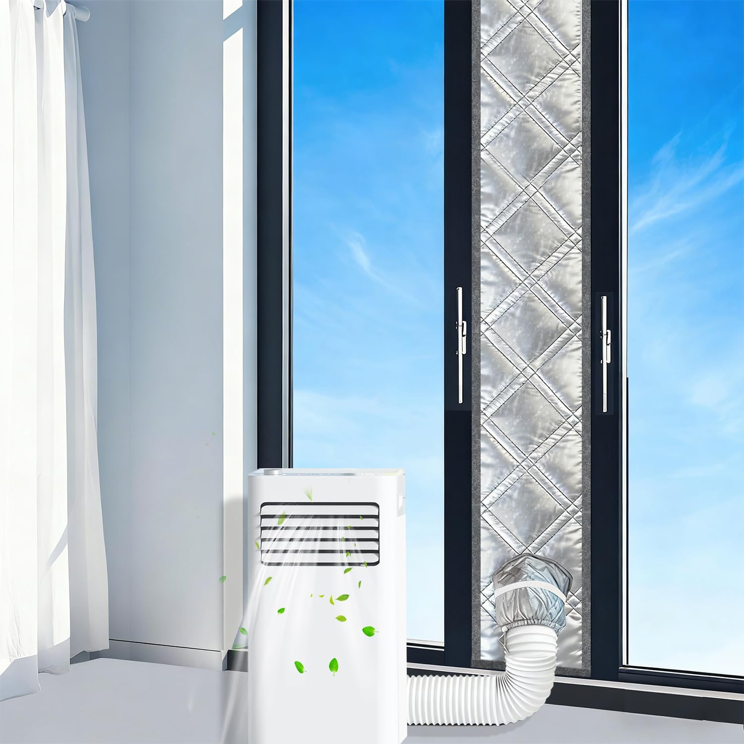 Aozzy 98" Portable AC Sliding Door Vent Kit 3-Layer Thickened Aluminum Foil & Cotton & Oxford Fabric,100% Airtight,Thermal Insulation,aircon Door kit Adjustable Length for Sliding Glass Door/Window