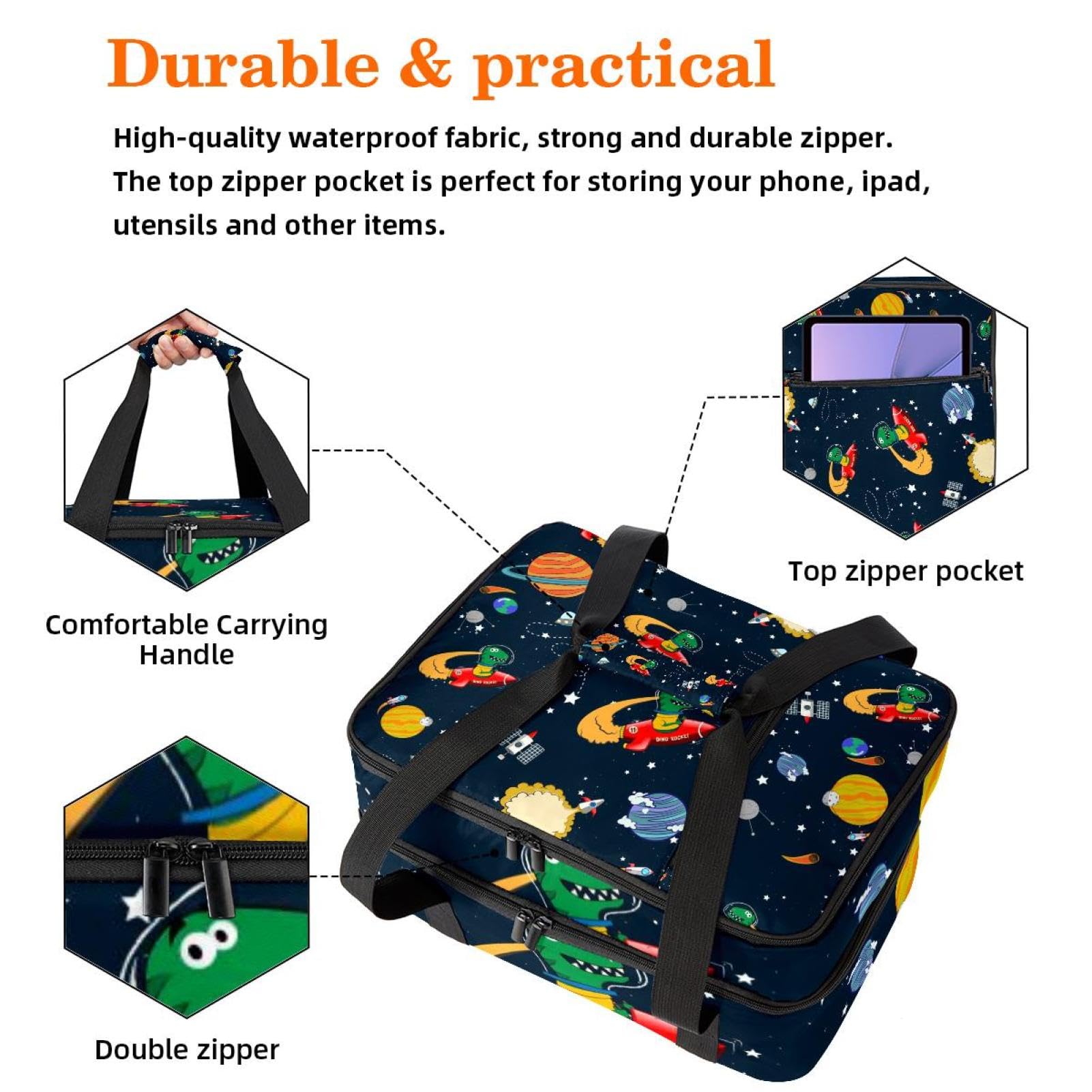 Grand sac à déjeuner isotherme pour homme et femme, double couche, étanche, étanche, réutilisable, sac fourre-tout pour le travail, l'école, le pique-nique, la plage, le camping, les voyages, motif