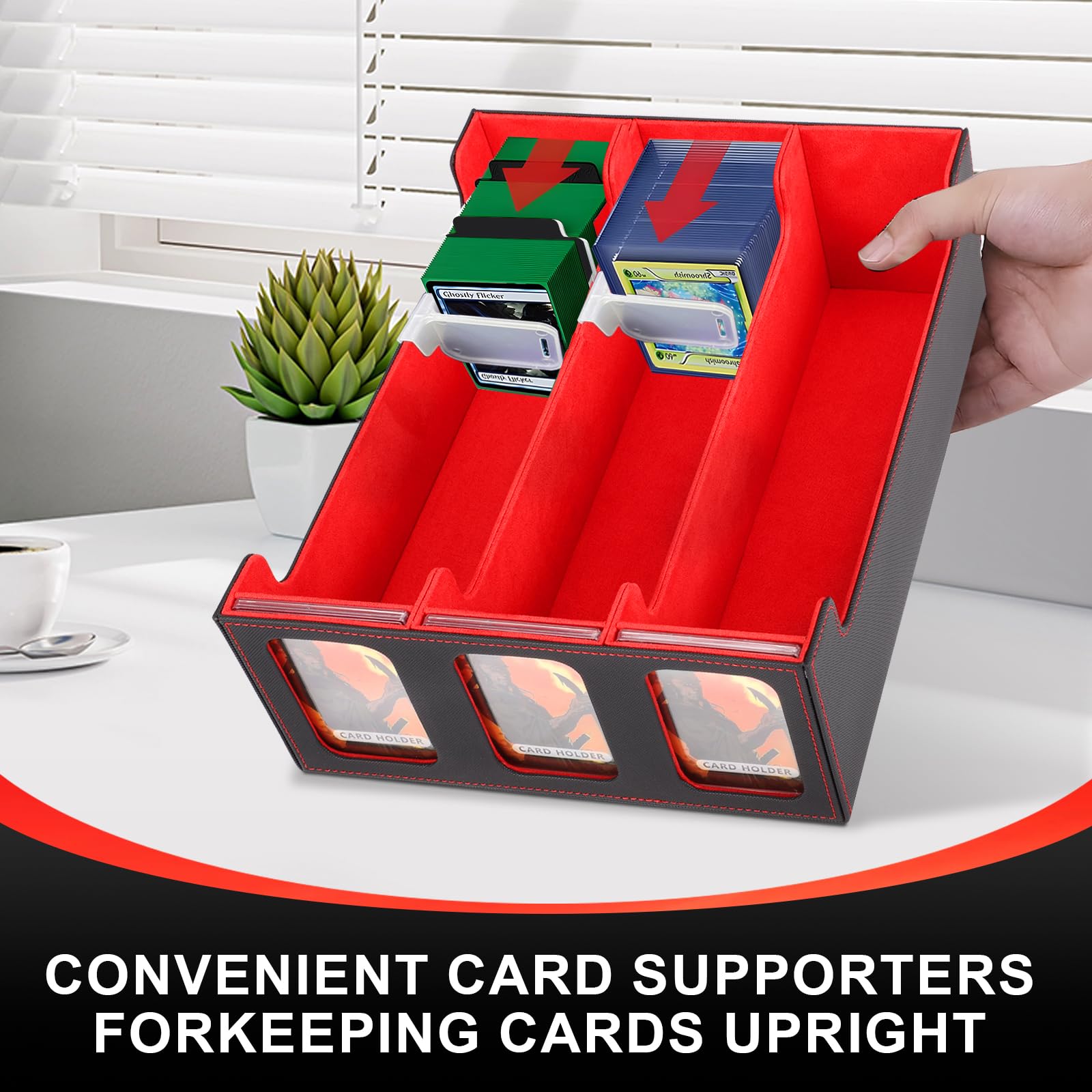 Scatola Portacarte 6 In 1 Per MTG Commander – In Pelle Ecologica, Contiene 5 Box E Vano Per Dadi, Per 2400+ Carte (Nero/Rosso) - 4