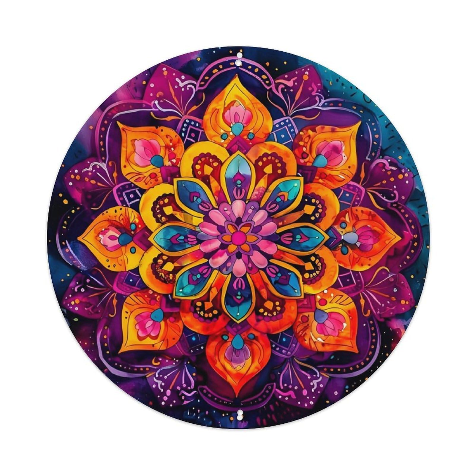Vibrant Floral Mandala Pattern Print Retro Metal Tin Sign, Vintage Metal Poster for home, Gaming Room, Studio Workshop,Bar,Garage Wall Art Decor 8x8 inch