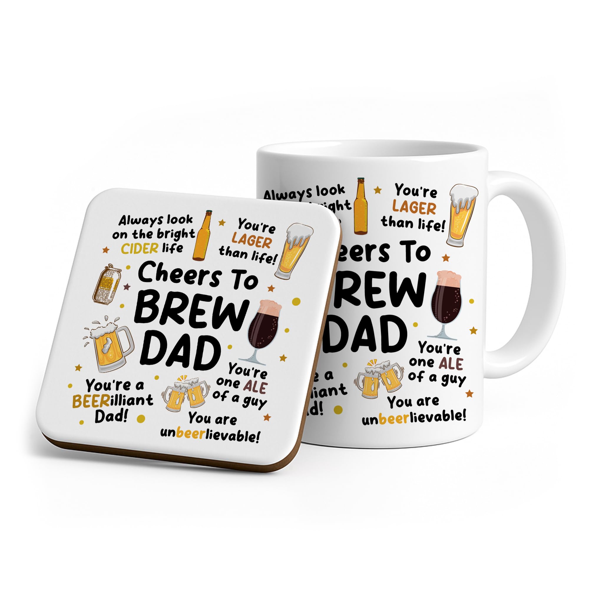 RED OCEAN Funny Dad Mug and Coaster Novelty Gift for Dad Father's Day Birthday, Beer Gifts for Him, Happy Fathers Day for Men, Birthday Gift for Daddy