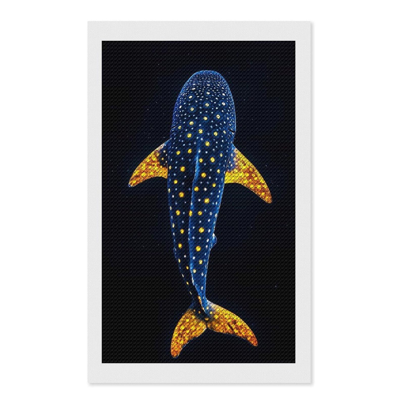 Junmoney Whale Shark in The Dark Ocean Round Drill Diamond Painting 12"x20", Handmade Wall Decor, Modern Decor, Aesthetic Room Decor, Easy Craft Set