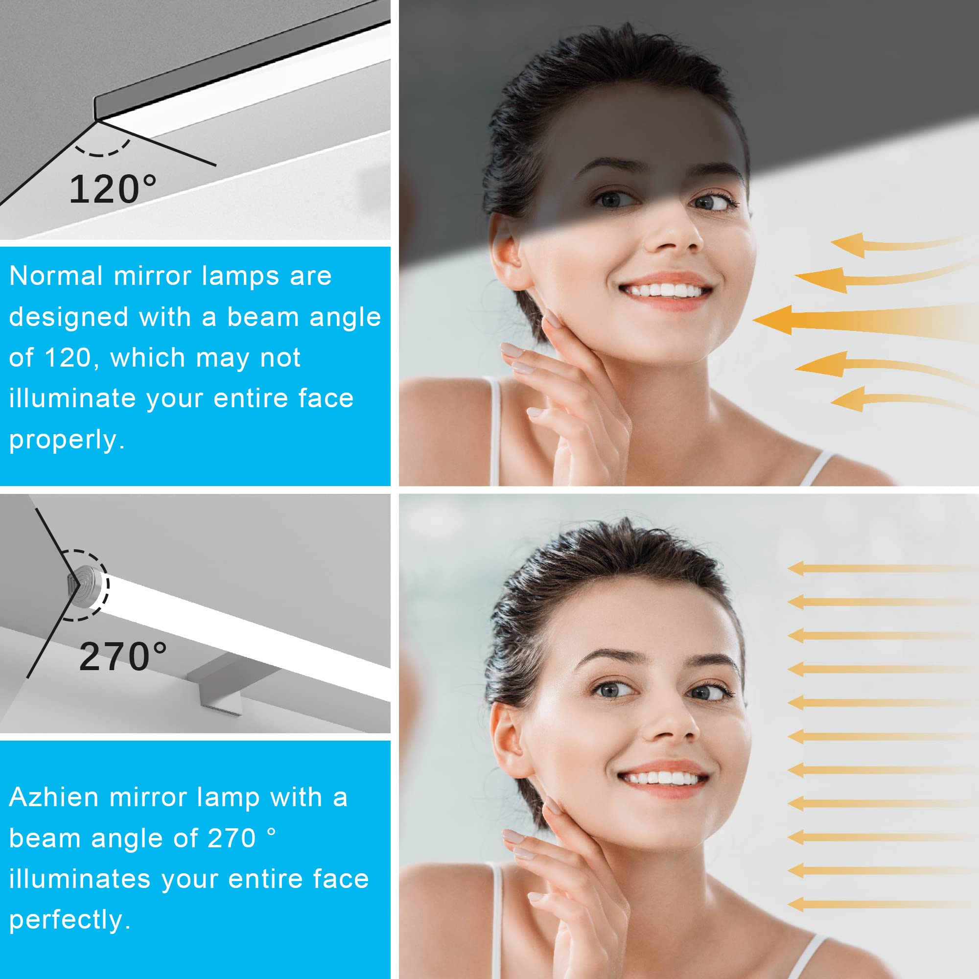 Azhien LED Lampada da Specchio Luce Bagno 10W 1200LM 40cm Bianco Neutro 4000K, Montaggio 3 in 1 IP44 230V Applique da Parete Lampada, No Sfarfallio Lampada da Bagno Illuminazione a Parete 400mm