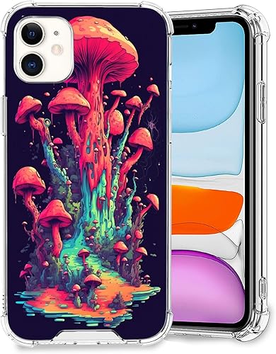 Xioolia Transparent Case Compatible with iPhone 12 Mini Designer Colored Mycelium Mushroom-Art cc9 Design Shock-Absorbing Anti-Scratch Clear with