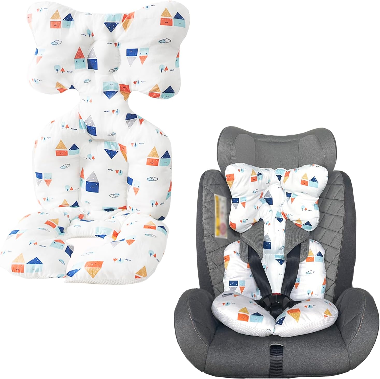 StoHua Babybody Support Cushion for Car Seat, Universal Infant Car Seat Insert for Head Support, Toddler Sleeping Cushion Padding for Carseats, Strollers, Swings, Geometric & hut