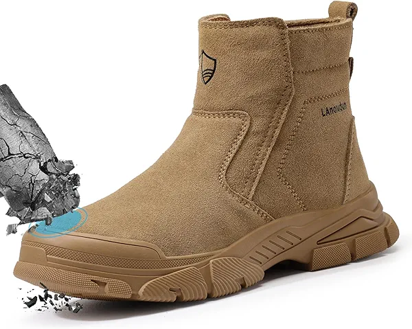 SFSDOUN Work Boots for Men Slip On Welding Boots for Men Indestructible Steel Toe Boots Men's Steel Toe Shoes Fireproof Safety Toe Shoes Construction Boots for Welder Men's Work Shoes.