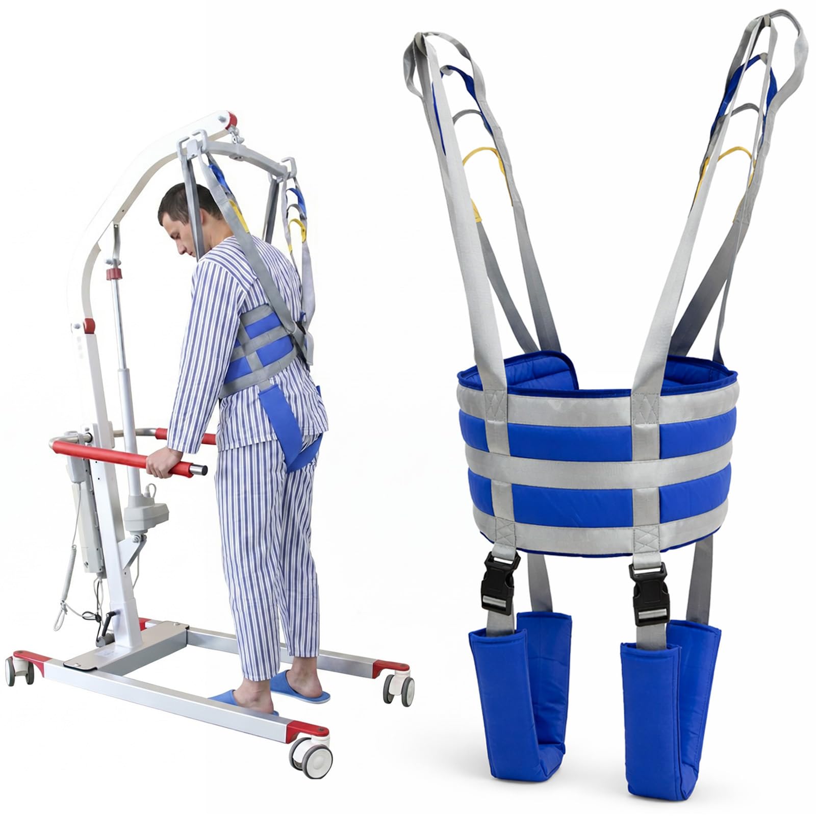 Patientenlifter Hebegurt für Aufstehhilfe — Universal Patienten Transfergurt mit 4-Stufiger Höhenverstellung für Mobilitätshilfen und Stehassistent mit Rücken- und Oberschenkelstütze bis 230 kg