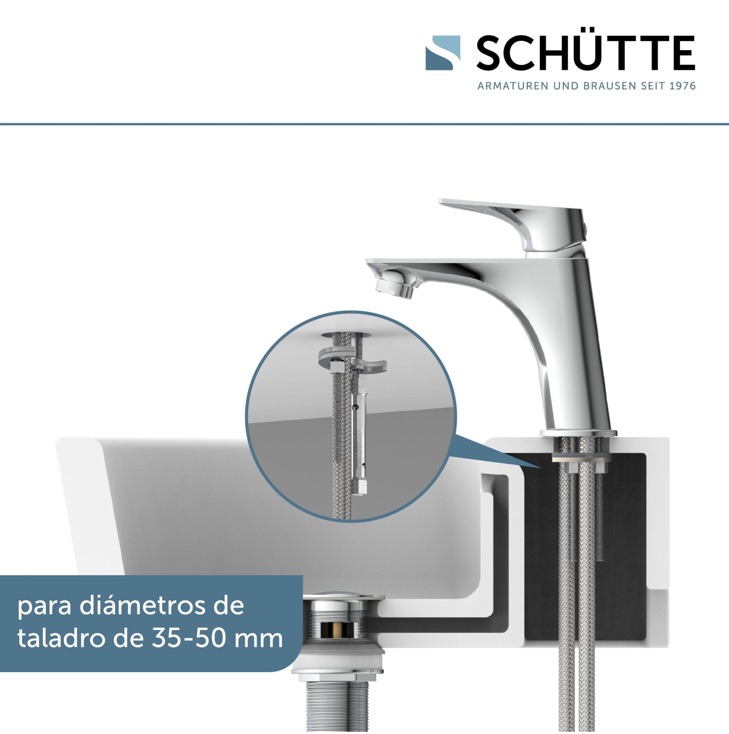 SCHÜTTE Grifo de Baño Cromado BOSTON, Mezclador de Lavabo Moderno con Desagüe Automático