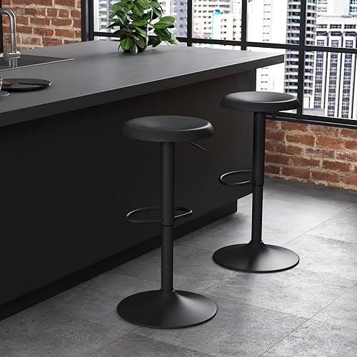 Miniatura 35 de Brage Living Taburete de bar ajustable, taburete de bar giratorio redondo de metal con elevador de aire, silla de bar de altura de mostrador sin