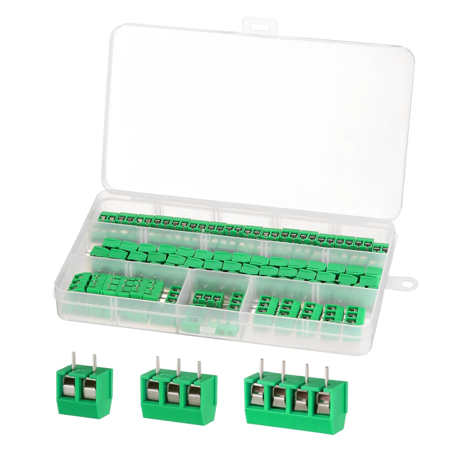 100PCS 2/3 / 4 Pin PCB Mount Screw Terminal Block Connector, Green Socket Strips 5mm Pitch for Arduino and Home Electronics Projects (80 x 2 P, 15 x 3 P, 5 x 4 P)