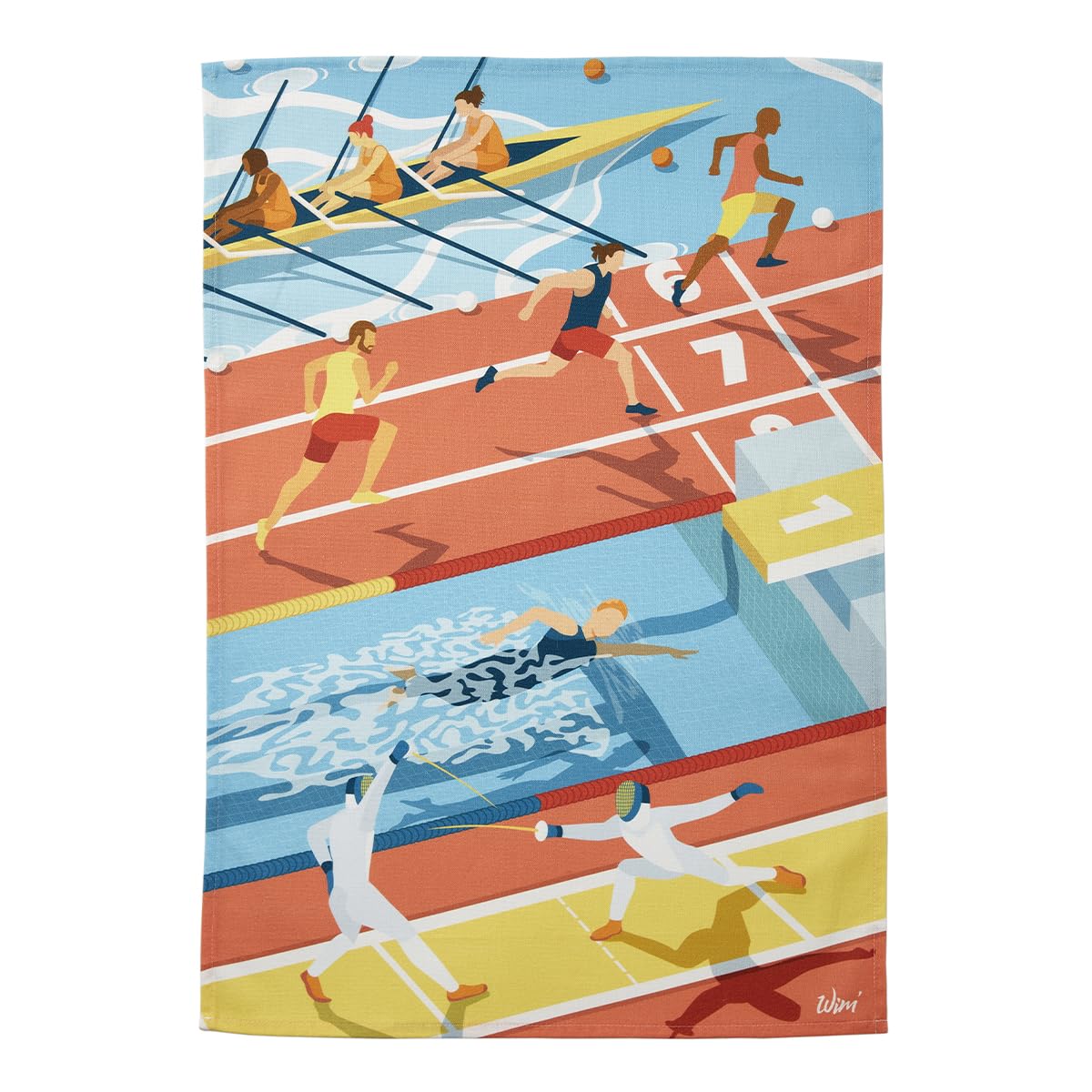 Coucke Printed Cotton Tea Towel, Wim' Les Athletes, 50 x 75 cm