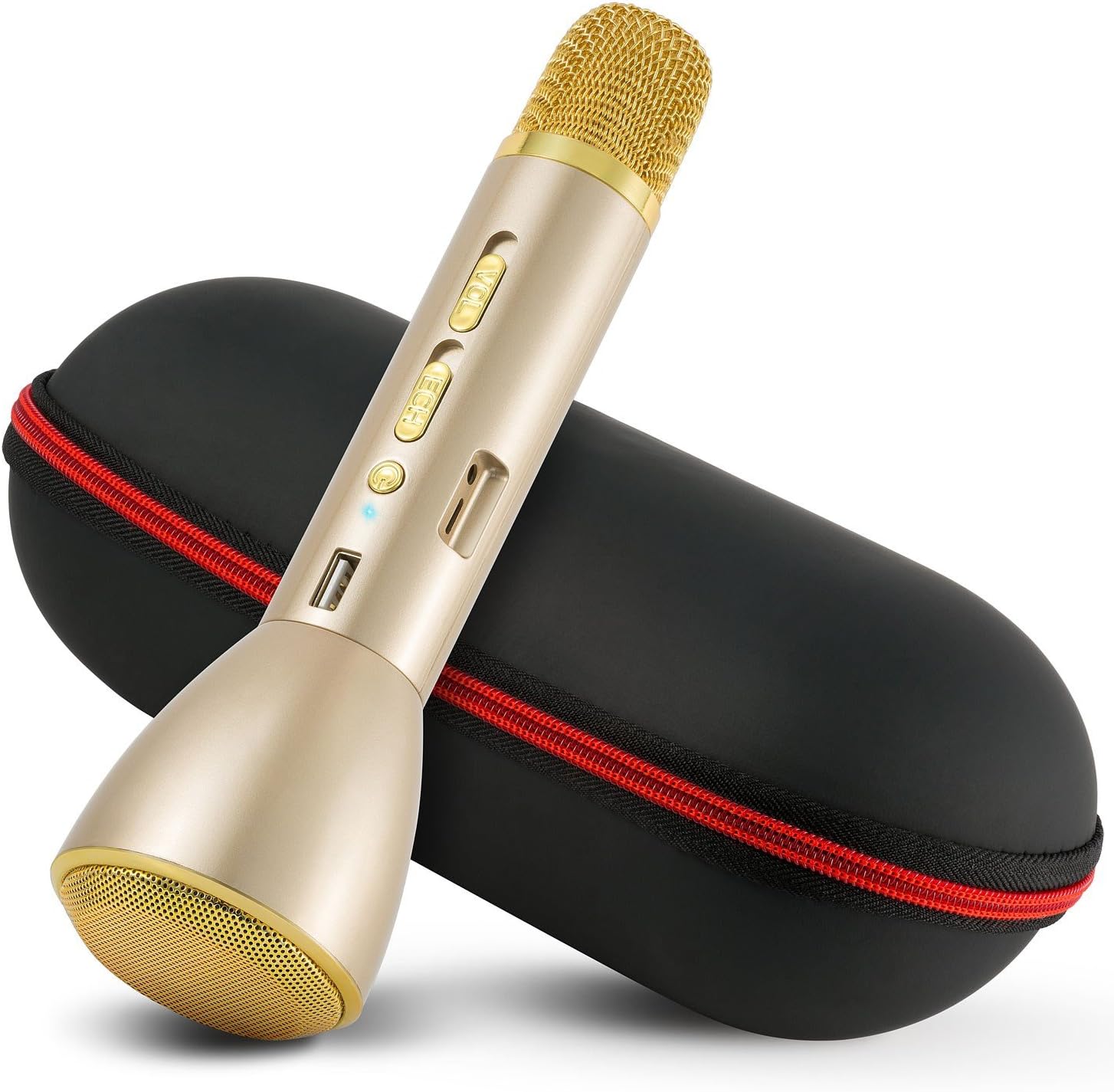 Karaoke-Mike MIKEY: Multipurpose Handheld Wireless Portable Microphone and Speaker for Bluetooth Audio Devices, Use with Androids and iOS in 3 Colors (Gold)