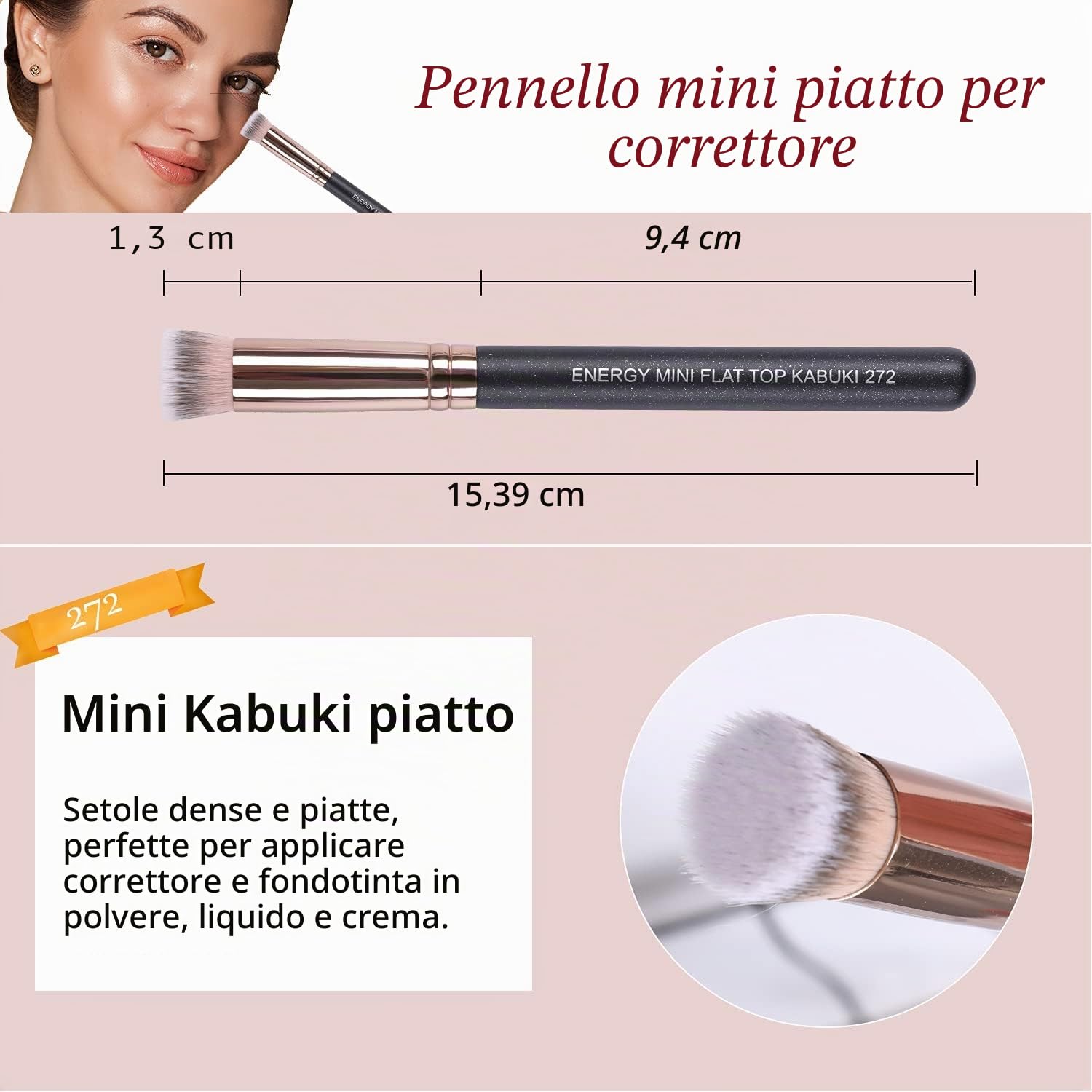 ENERGY Pennello Correttore Mini Flat, Contorno, Trucco per Occhiaie - 272