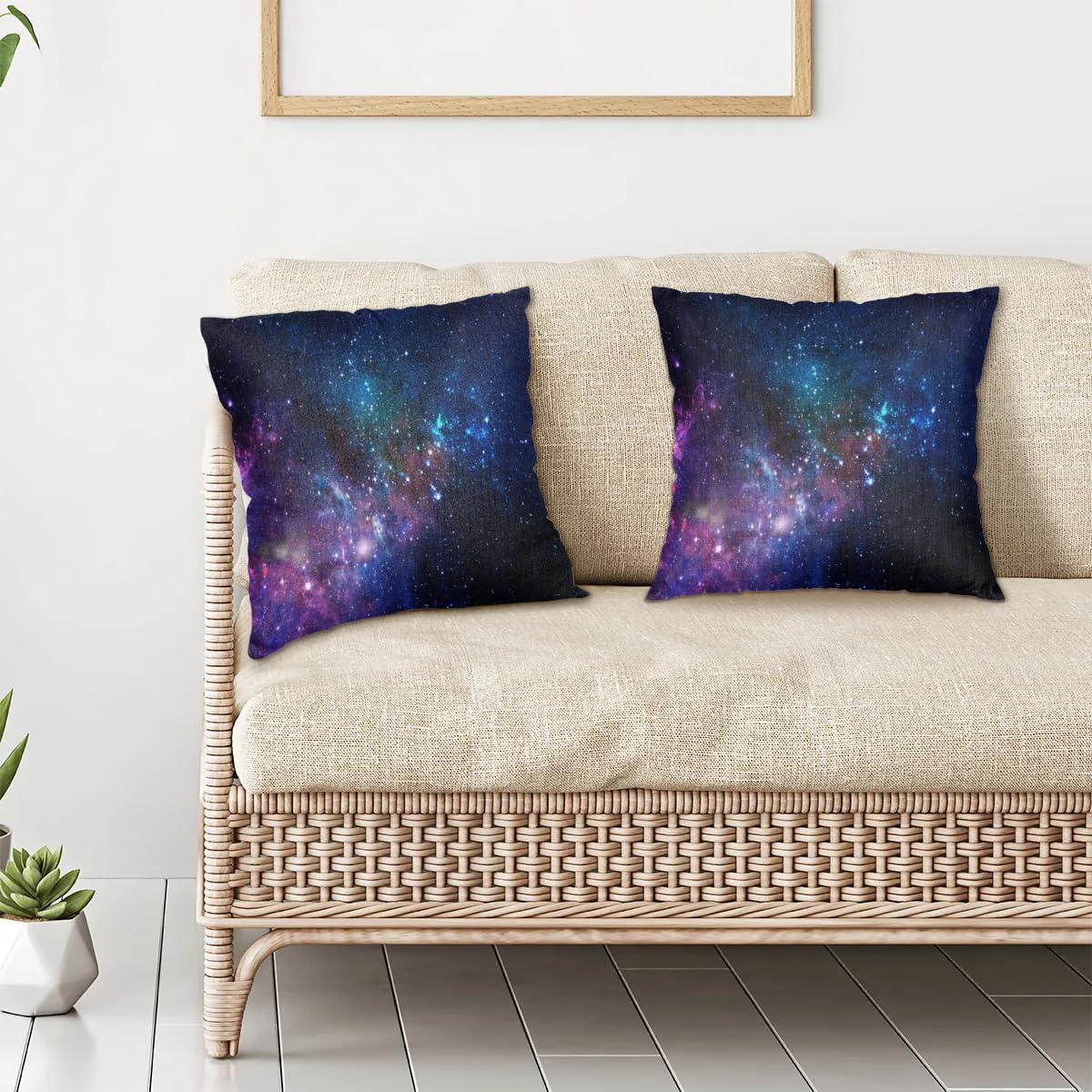 Galaxy Throw Pillow Covers 18x18 Set of 2, Galaxy Nebula Decorative Linen Pillow Covers Square Cushion Cases for Sofa Couch Farmhouse Home Outdoor