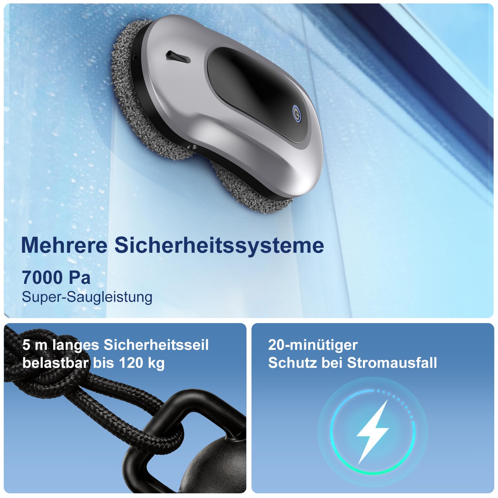 Fensterputzroboter, 6000Pa, Doppel‑Sprühfunktion, für Fenster, Glastüren