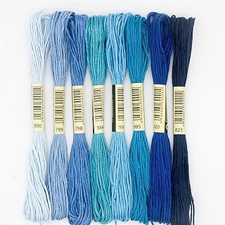 Hilos de bordado, 8 piezas, hilo de punto de cruz, 6 hebras, algodón de poliéster, hilo de bordar, color degradado, accesorios de costura para manualidades, color azul