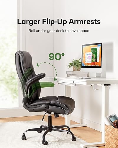 Vista 7 de Marsail Silla de oficina ejecutiva con reposabrazos abatibles, silla de escritorio ergonómica de piel sintética, silla de escritorio giratoria