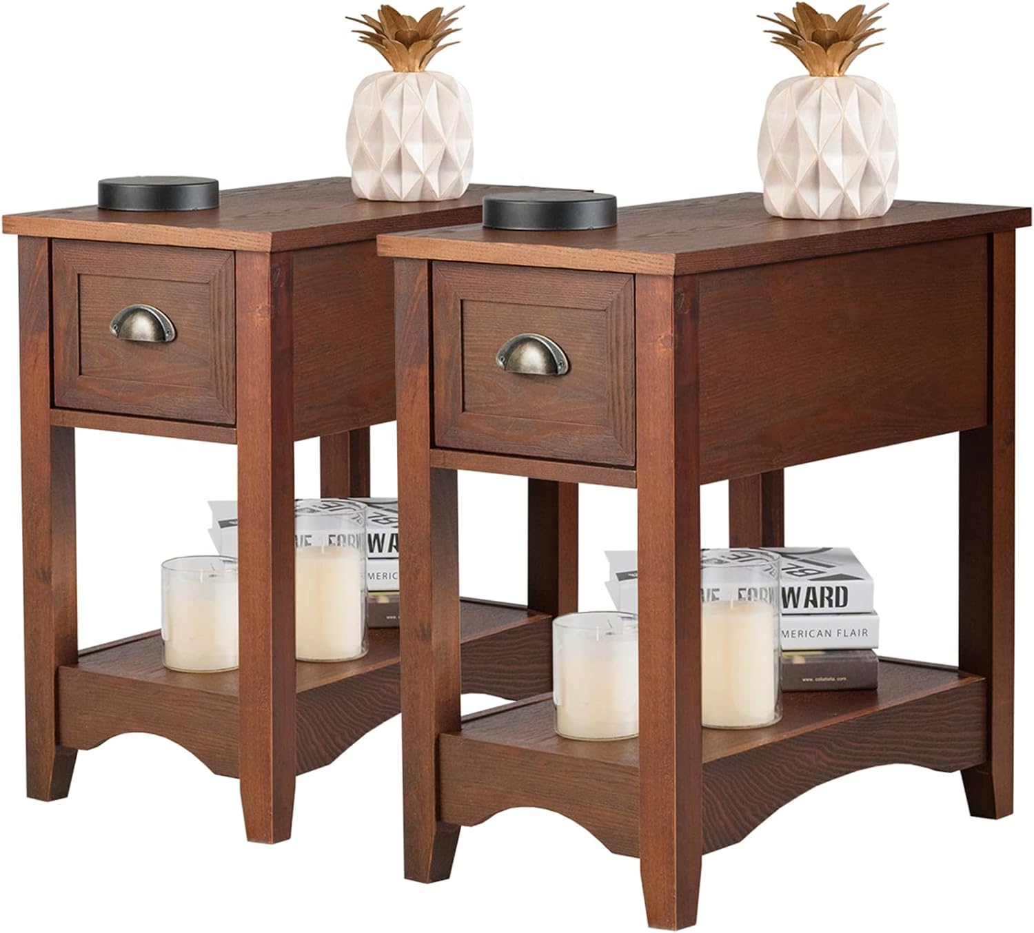 Amazon.com: KOTEK End Table with Drawer and Open Shelf, Retro Narrow ...