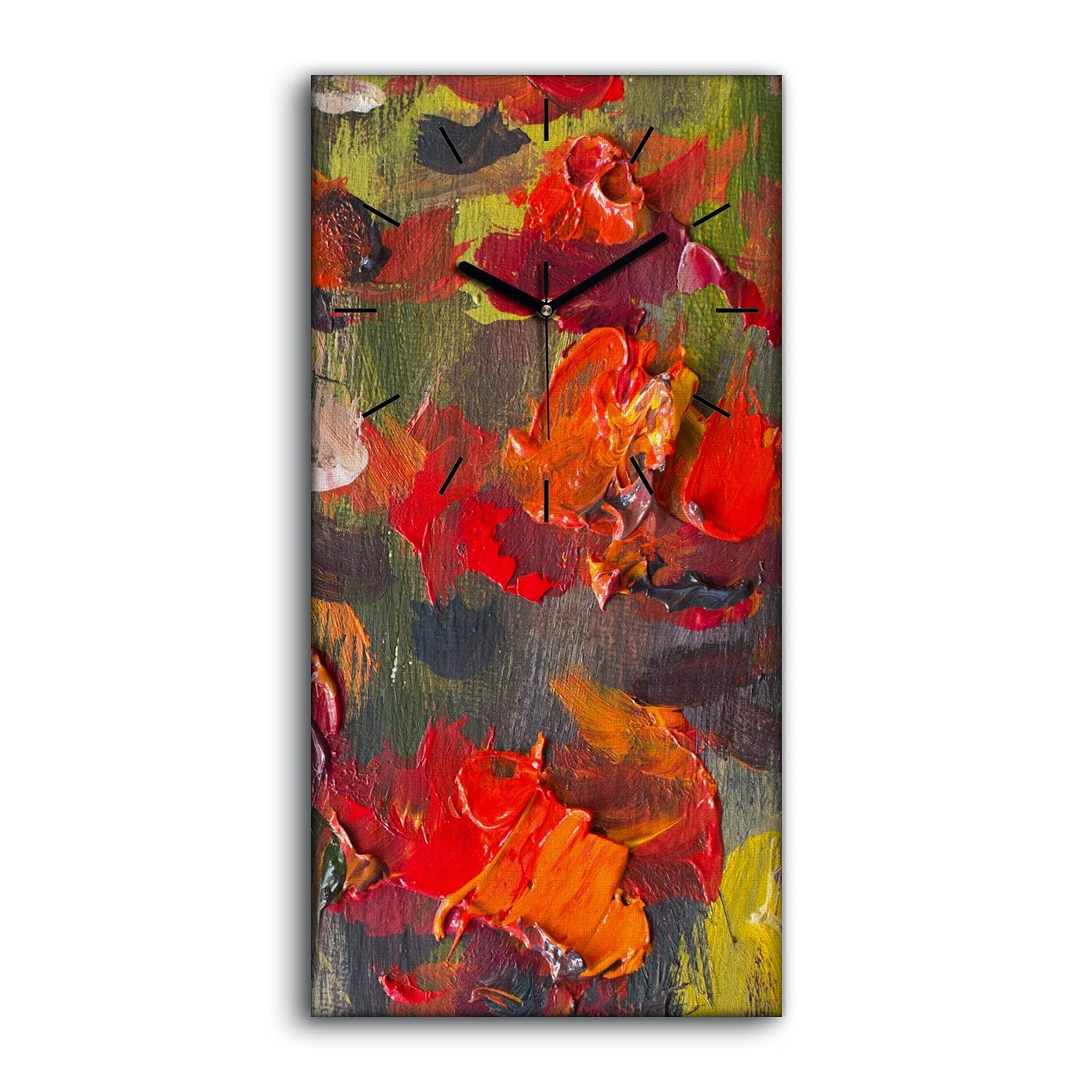 Horloge sur Toile Moderne 30x60cm Peinture Fleurs Rouge Salon
