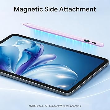 LED Battery Display Stylus Pen, Fast Charging Active Digital Pencil for iPad iPhone Samsung Android Tablets, Low Latency & Tilt Sensitivity for Note Taking/Drawing, No Bluetooth Needed (Purple)