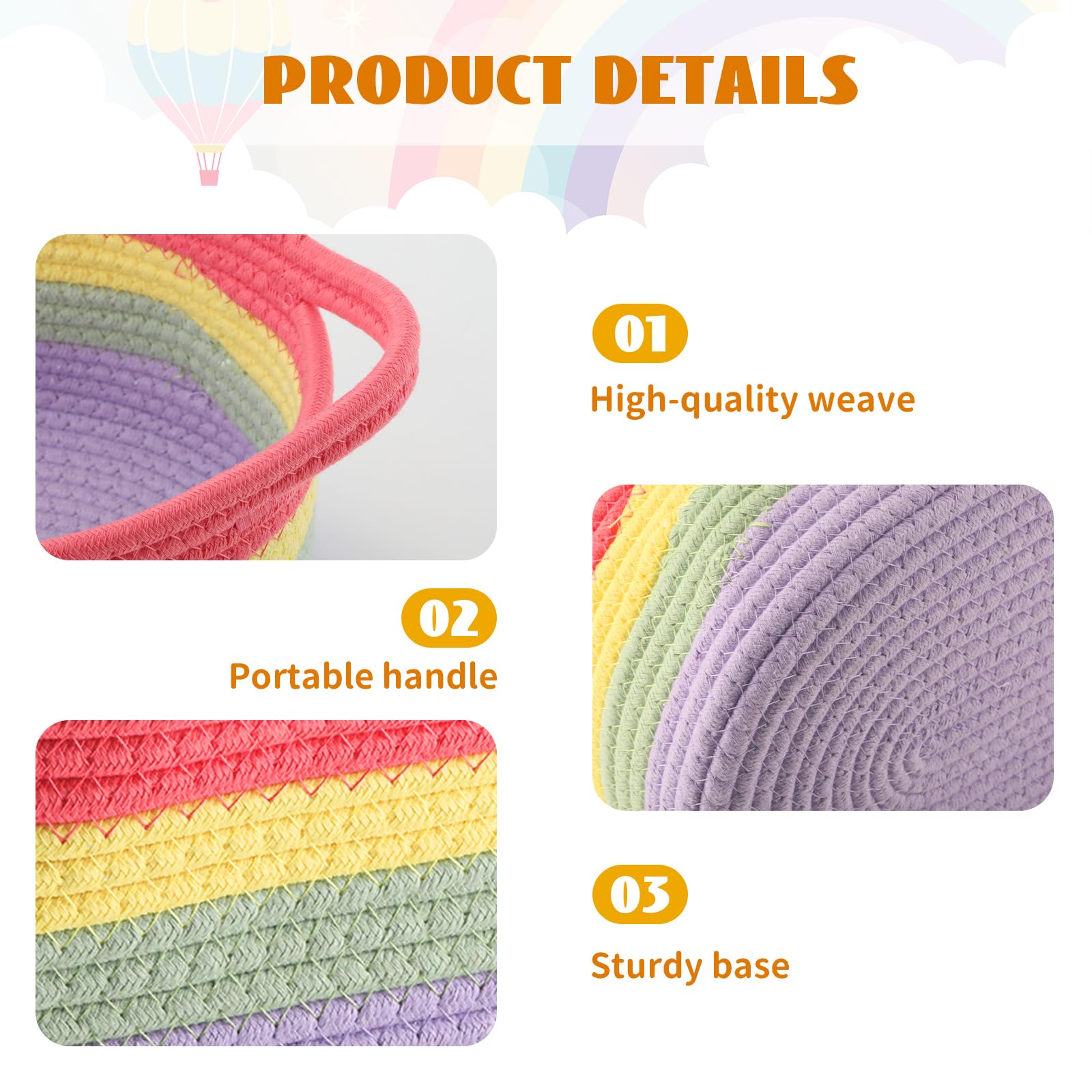 Cesti Intrecciati per Conservazione, Contenitori Arcobaleno Colorati, Scatole Pratiche per Organizzazione, Ideali per Stanze dei Giochi, Camere dei Bambini E Dec