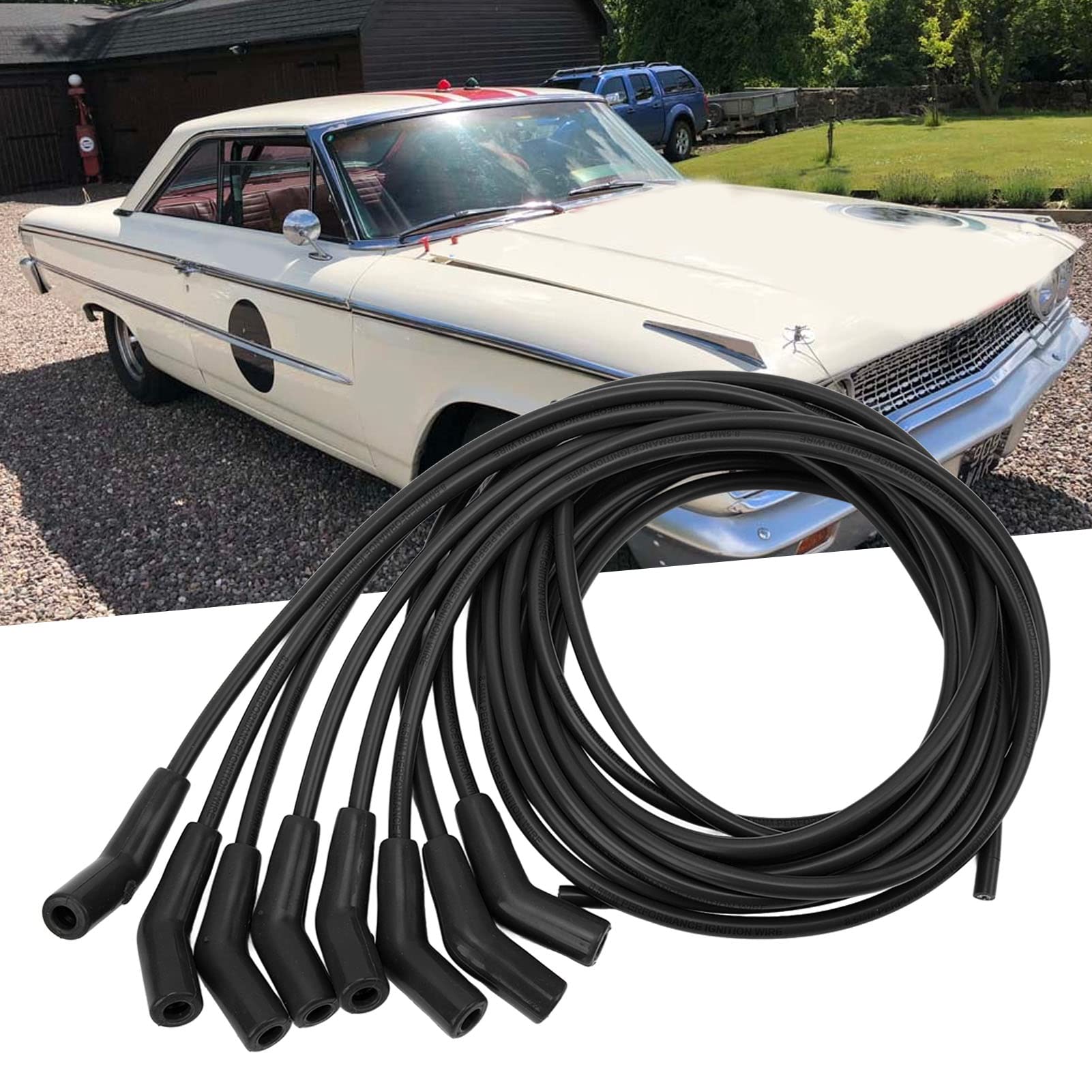 Akozon JUEGO DE CABLES DE ENCENDIDO DE BUJÍA DE ALTO RENDIMIENTO DE 8,5 MM PARA CLASSIC CARS RALLY RACE, MATERIAL DE SILICONA DE METAL (BLACK)