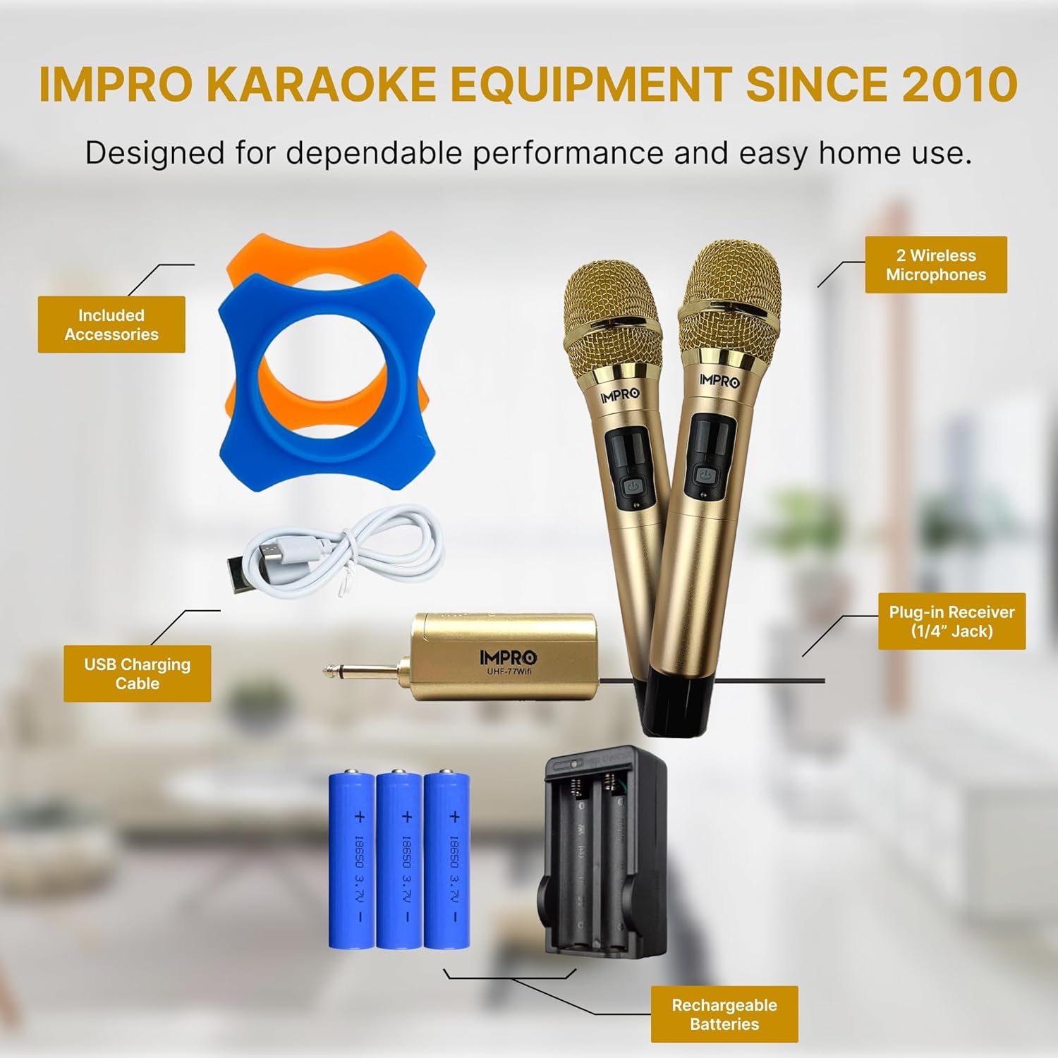 ImPro PMA-6800 800W Mixing Amplifier Bundle with ImPro UHF-77 Wireless Microphones (Gold)