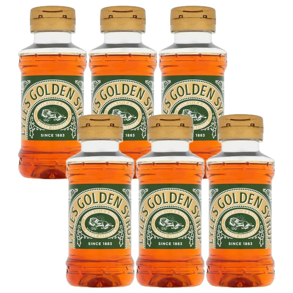 Lyles Golden Syrup Squeezy Bottle 325g Pack of 6 Pouring Light Treacle Dessert Cereal Porridge Pancake Topping Baking Cooking Marinade Salad Dressing with Welari Thank You Card | (6pack) (1950g)