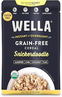 Wella Grain Free Cereal, Oatmeal Alternative - Snickerdoodle - 10 Pack | Plant-Based Superfood Breakfast with fiber, protein and low net carbs to help support lasting energy throughout the day