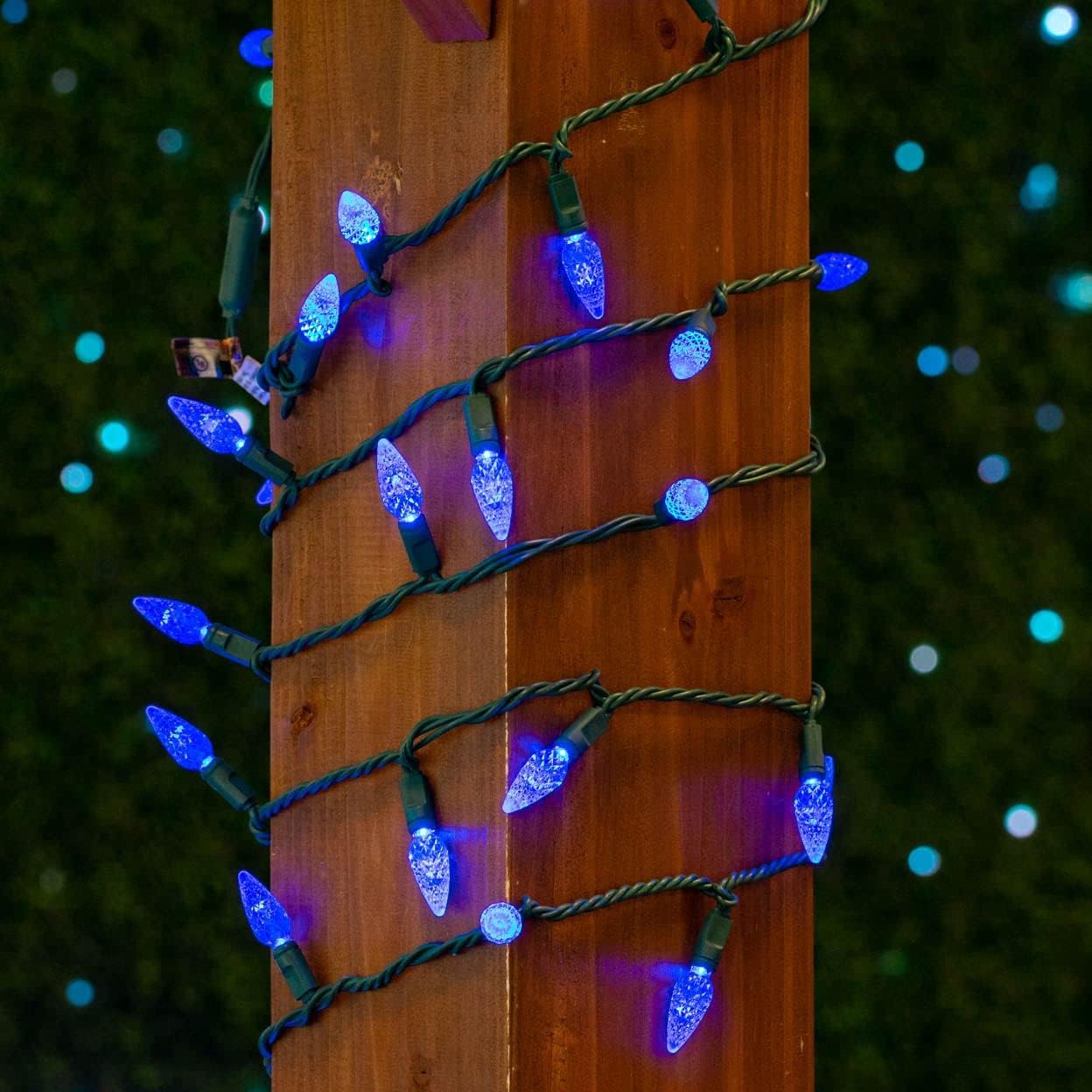 Novelty Lights 50FT 100 LED C6 Christmas String Lights, Outdoor Commercial Grade Tree Decorations, Permanent LED Lights (Blue)